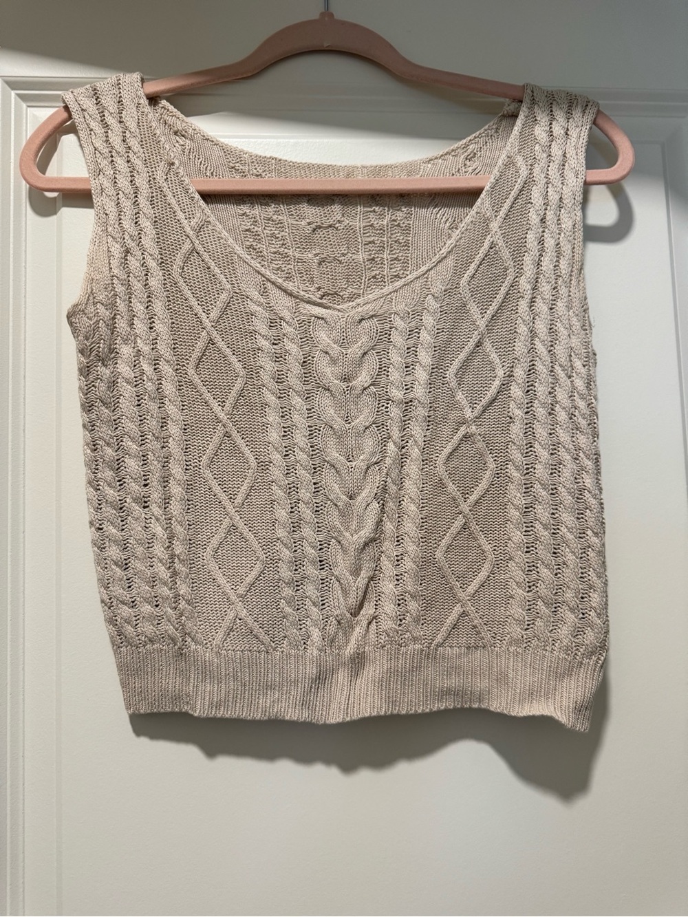 Cable Knit Sleeveless Sweater Tank in Beige